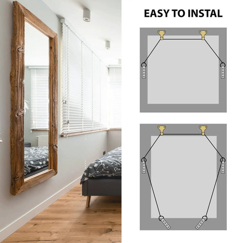 Pro Grade All In One Picture Hanging Kit With Stainless Steel Wire D Rings Hooks Screws And Level diagram in home setting
