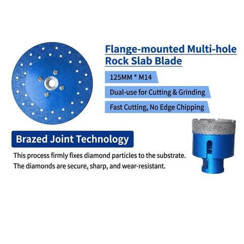 Rock Solid 12Pc Brazed Diamond Tile Hole Saw Kit M14 Set For Cutting Marble, Stone, Ceramic, Brick And Glass with 125mm blade