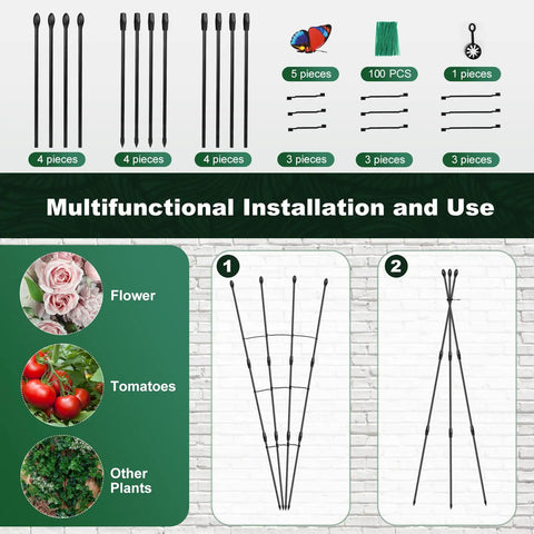 Outdoor And Indoor Garden Trellis With 47 Inch Obelisk And Tomato Cage Two Easy Setup Options Rustproof Plant Support diagram