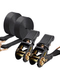 Two Pack Beefy Heavy Duty 1 Inch By 20 Foot Ratchet Tie Down Straps With Double J Hooks 2200 Pound Break Strength, black straps