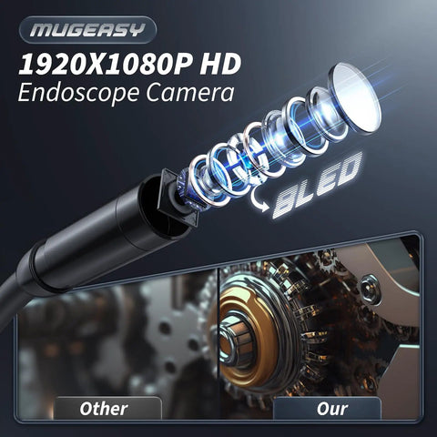 Endoscope Camera With Light For Inspections And Tight Spots Pro Grade Tool 4.3 Inch IPS Screen Delivers 1920P HD Video 8 LED Lights