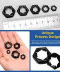 Must Have 105 Piece M6 M8 M10 M12 M14 Lock Nut Set With Internal Tooth Star Lock Nuts displayed with ruler and hand for size reference