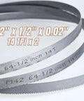 Two Pack 64-1/2 Inch Band Saw Blades for Metal Cutting, 0.020 Inch Thick, 1/2 Inch Wide, Bi-Metal M42 High Speed Steel, 14 TPI
