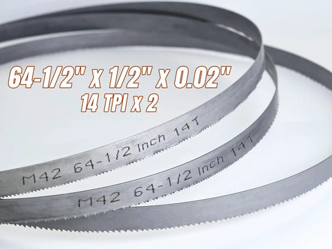 Two Pack 64-1/2 Inch Band Saw Blades for Metal Cutting, 0.020 Inch Thick, 1/2 Inch Wide, Bi-Metal M42 High Speed Steel, 14 TPI