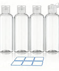 Four Pack 3.4 Oz Travel Bottles Set for Toiletries, TSA Approved, Leak Proof Plastic Containers With Labels