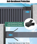 Heavy Duty Steel Slide Gate End Catch With Two Inch Receiver For Slick Sliding Gate Operation And Secure Yard Fence Alignment Built Damn Tough For Everyday Outdoor Use Without Any Fuss Or Hassle At All, showcasing anti-derailment protection.