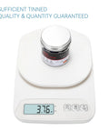 Jar on scale displaying weight for Must Have Blue Insulated Ring Terminal Kit For 16-14 AWG Wire Size Ten M5 Bolt Crimp