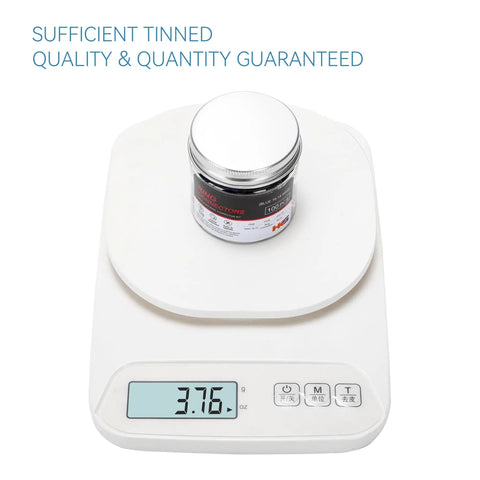 Jar on scale displaying weight for Must Have Blue Insulated Ring Terminal Kit For 16-14 AWG Wire Size Ten M5 Bolt Crimp