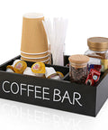 Wooden Coffee Bar Organizer With Four Compartments And Removable Dividers For Home And Office Kitchen Station Keeps Pods Sugar Packets Tea Bags Creamers And Condiments Neat And And Super Easy To Grab, with cups and jars