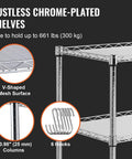Heavy-Duty 3-Tier Kitchen Utility Cart On Wheels With 661 Lbs Capacity showing steel wire shelves and hooks