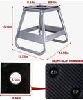 Universal Motorcycle Dirt Bike Stand For Maintenance And Tire Changes, Steel Motocross Panel Hoist Lift, dimensions shown