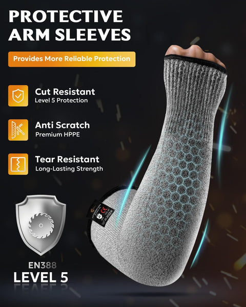 Cut Resistant Arm Sleeves For Work And Gardening, Protective Arm Protectors For Men With Thumb Hole, Extra Large, Durable HPPE And Glass