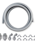 Pro Grade Kickass 1 Inch Flexible Liquid Tight Conduit Kit With Smooth PVC Interior Includes Two Straight And Angle Connectors for wiring.