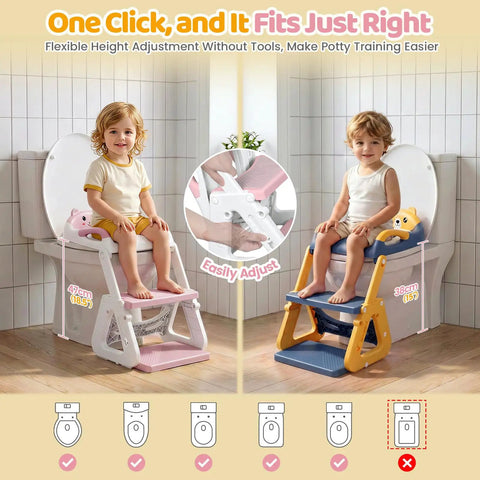 Adaptive Toddler Potty Training Seat With Built In Step Stool Ladder Featuring Full Height Customization Plus Extra Tough Anti Slip Platform For Standard Or Wide Toilets Totally Tight Setup For Tiny Trailblazers