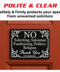 Two Pack No Soliciting Door Sign 4x3 Vinyl Weatherproof Peel And Stick For Home Or Business Stop Door Knocks From Sales Reps Fundraisers Political Canvassers And Religious Solicitors on red door