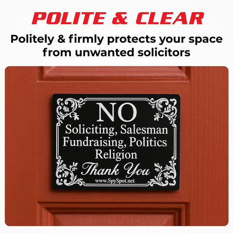 Two Pack No Soliciting Door Sign 4x3 Vinyl Weatherproof Peel And Stick For Home Or Business Stop Door Knocks From Sales Reps Fundraisers Political Canvassers And Religious Solicitors on red door