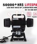 Back view of Heavy Duty 50W LED Work Light With Three Head Stand Portable Corded For Construction Site And Garage Bright 5000 Lumen with cable