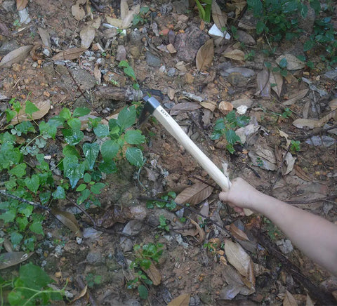 Using Carbon Steel Hand Mattock Pick For Gardening And Farming, Heavy Duty Forged Blade With Angled Edge, against soil and weeds