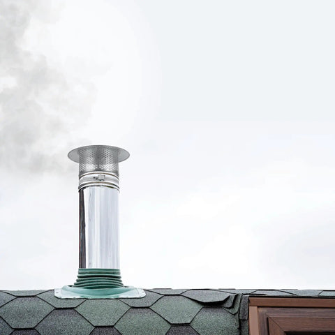 4 Inch Round Chimney Cap With Galvanized Steel Build And Rubber Seal Heavy Duty Roof Vent Cover on shingled roof with smoke