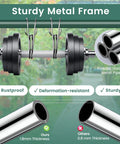 Close-up of sturdy metal frame showcasing rustproof and sturdy powder-coated pipes for durability, with focus on thickness comparison.