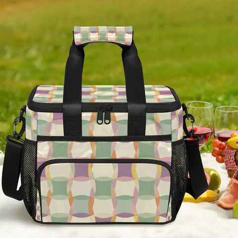Insulated Picnic Backpack Lunch Bag For Women And Men, Green Purple Design, Dope Portable Cooler Tote on picnic blanket