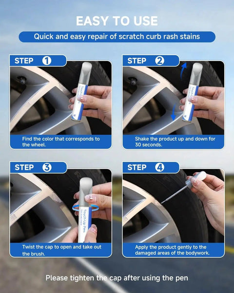 Premium Wheel Touchup Paint For Bmw Jet Black Alloy Rims No Sweat Scratch Repair Marker usage steps shown on image.