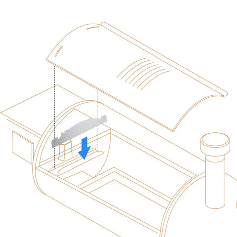Illustration of Magnetic Heat Deflector Plate for Pit Boss Pellet Grills inside a grill, highlighting installation position.