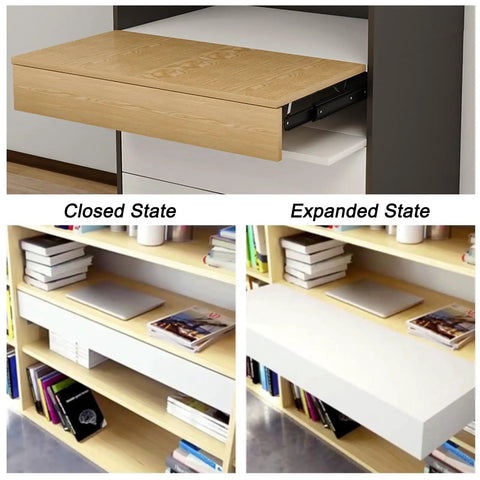 Heavy Duty Hidden Drawer Slides With Smooth As Butter Glide Versatile 16 Inch Furniture Guides shown in closed and expanded state.