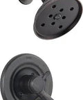 Lahara Monitor 17 Series Shower Trim With H2Okinetic Tech And WaterSense, Venetian Bronze Finish, showing showerhead and valve.