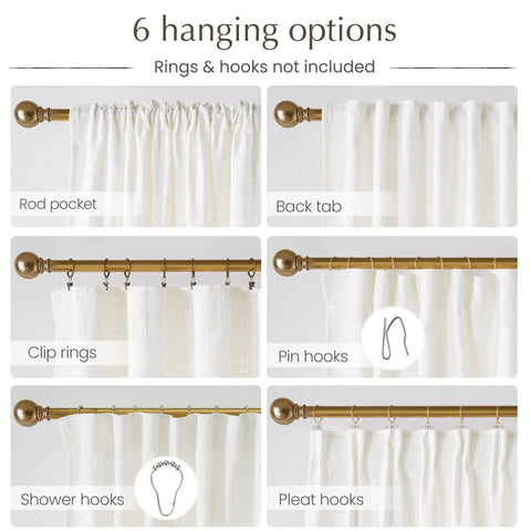 Diagram showing 6 hanging options for Natural Linen Curtains With Jacquard Waffle Weave For Living Room Cozy Privacy Light Filtering Boho Drapes