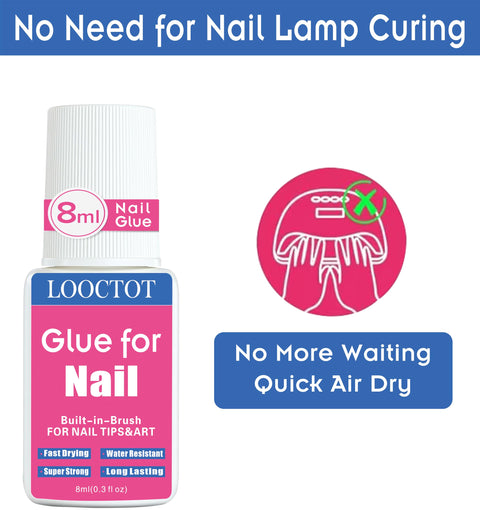 Ultra Fast Nail Glue For Nail Tips Acrylic Nails And Press On Nails With Built In Brush For Easy Application Fast Drying In Seconds Waterproof After Drying Long Lasting Bond That Stays 28 Days 8ml Twin Pack with no need for lamp.