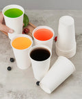 Assorted colorful drinks in 200 Pack 16 Oz Disposable Coffee Cups Sturdy White Paper Cups For Hot And Cold Drinks Leak Proof Coffee Cups For Parties Home Office Cafes And Events Now