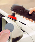 Grab These Awesome Parliky 180 Sheet Round Hook And Loop Sanding Discs With Amazing Flexibility, Super Tear Resistance, Anti-Clog Design For Woodworking And Polishing Tasks At Gritty Good Prices Today, demonstrating use on a car mirror.