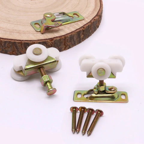 Pocket Door Roller Replacement Kit Three Quarter Inch Sliding Door Wheels With Top Hanger For Closet Bypass And RV Sliding Doors, Includes 2 Rollers, 2 Top Hangers And 4 Screws, Adjustable Height From 1.75 To 2.12 Inches, Durable Hardware.