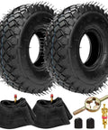 Set Of Two 4.10/3.50-4 Tire And Inner Tube With Bent Valve Stem For Lawn Mower Hand Truck Wheelbarrow Go Kart Trailer Snowblower