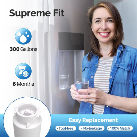 Smiling woman using Replacement Refrigerator Water Filter For Frigidaire EPTWFU01 EWF02 RWF5800A PureSource Ultra II 3 Pack