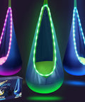 Light Up Kids Pod Swing Chair with LED Lights, Upgraded Cotton Sensory Hammock showing green, pink, and blue lighting options