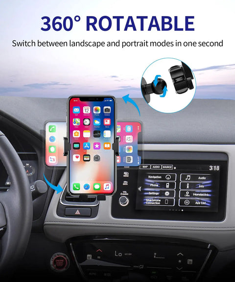 Hella Secure Custom Fit Car Phone Mount For Honda HRV 2016 To 2022 showing 360° rotation feature in car dashboard.