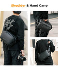Man carrying 2 In 1 Sling Bag For Dope Everyday Carry And Photo Gear, Crossbody Camera Backpack in hand and shoulder styles.