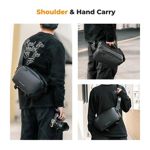 Man carrying 2 In 1 Sling Bag For Dope Everyday Carry And Photo Gear, Crossbody Camera Backpack in hand and shoulder styles.