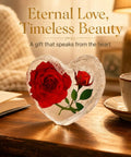Heart-shaped crystal with red rose, part of Romantic Gift Set For Wife With Crystal Preserved Rose And Heart Necklace Engraved I Love You Forever