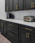 Heavy Duty Zinc Alloy Champagne Gold Cabinet Pulls, 10 Pack, 3 Inch Center Hole 76mm, Brushed Gold Finish on black cabinets