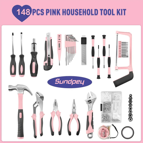 148 Piece Home Tool Kit With Portable Case, Ratcheting Screwdriver Set, Hex Keys, Pliers, Wrench, Voltage Tester, Tape Measure