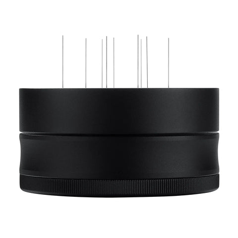 54Mm Adjustable WDT Distributor Leveler Tool Espresso Coffee Needle Stirrer in sleek black design with stainless steel needles.