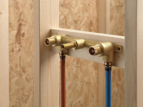 Wall Mount Rough In Valve for 2 Handle Bathroom Faucets and Bathtubs fits 3 hole 8 inch center to center spacing R3500 WL brass construction