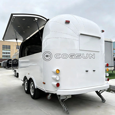 Rear view of a Premium Fully Equipped Food Trailer With Complete Mobile Kitchen Setup Designed For Street Vendors And Festival Catering.