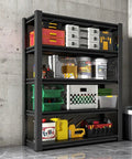 Beast Mode Heavy Duty 5 Tier Garage Shelving, 2000 Lbs Rock Solid Metal Storage Rack With Two Pegboards, Adjustable Utility Shelves For Shop And Warehouse, Black Frame filled with tools and containers.
