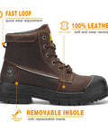 Rugged 6 Inch Steel Toe Work Boots For Men With Oiled Crazy Horse Leather Construction, side view showing features.