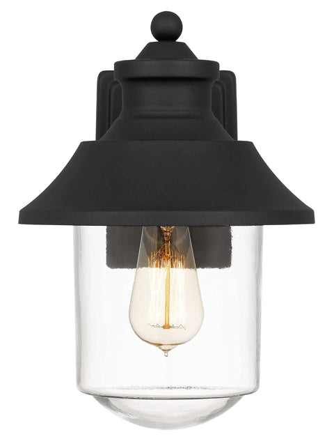 Outdoor Wall Lantern 1-Light Exterior Matte Black Sconce With Clear Glass Cylinder Shade, Weather Resistant