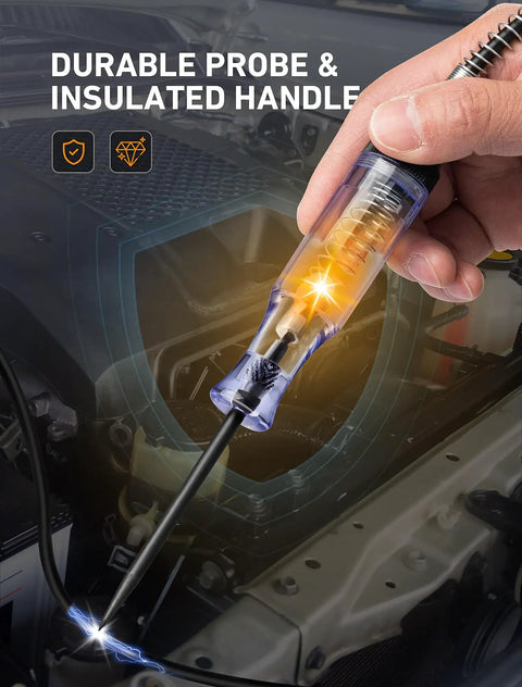 6V-12V-24V DC Car Electrical Test Pen With Alligator Clip And Long Steel Probe, continuity tester with insulated handle in engine bay